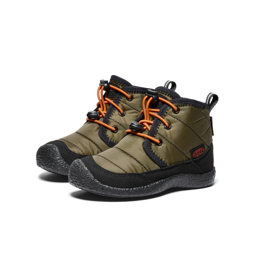 Keen Little Kids' Howser II Waterproof Chukka | Dark Olive/Gold Flame