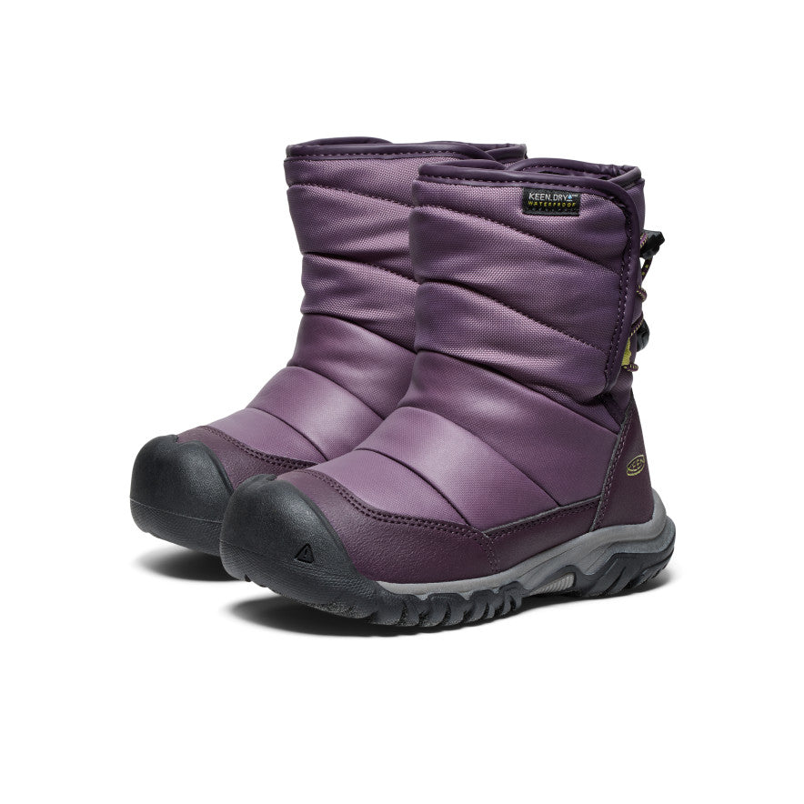 Keen Little Kids' Puffrider Waterproof Winter Boot | Black Plum/Daiquiri Green