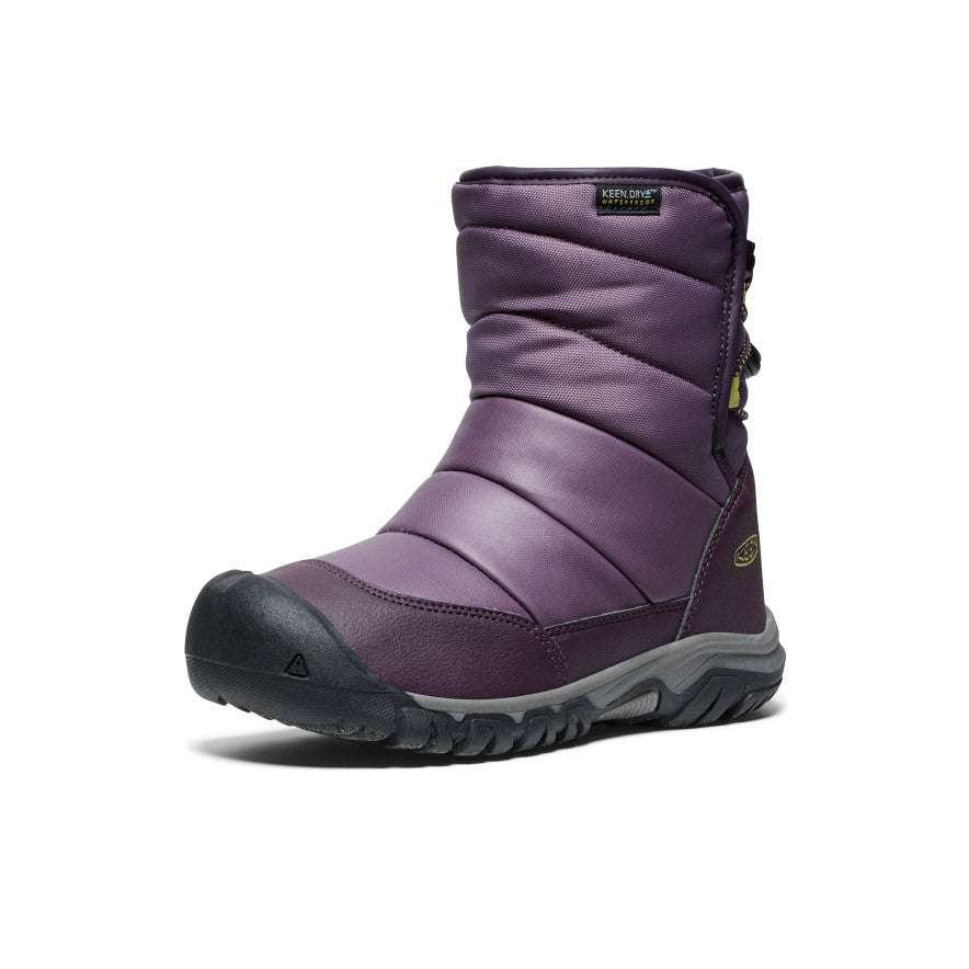 Keen Big Kids' Puffrider Waterproof Winter Boot | Black Plum/Daiquiri Green