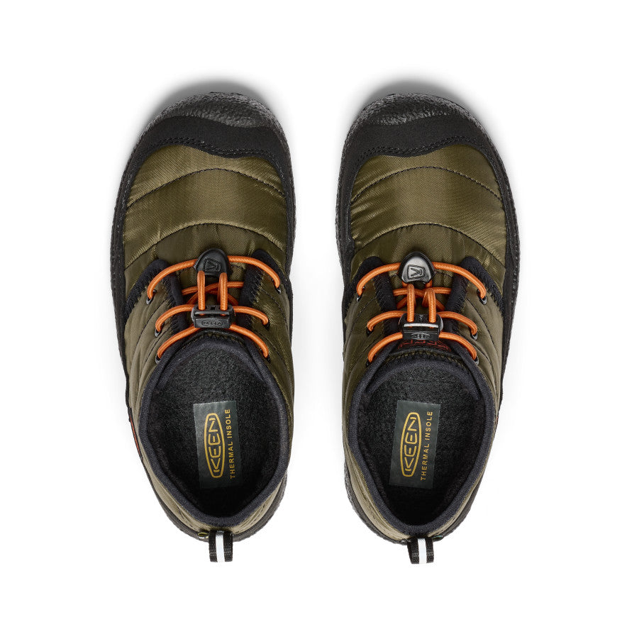 Keen Big Kids' Howser II Waterproof Chukka | Dark Olive/Gold Flame