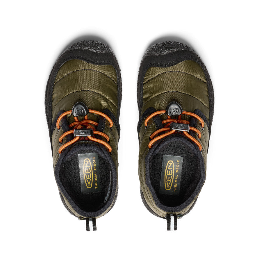 Keen Little Kids' Howser II Waterproof Chukka | Dark Olive/Gold Flame