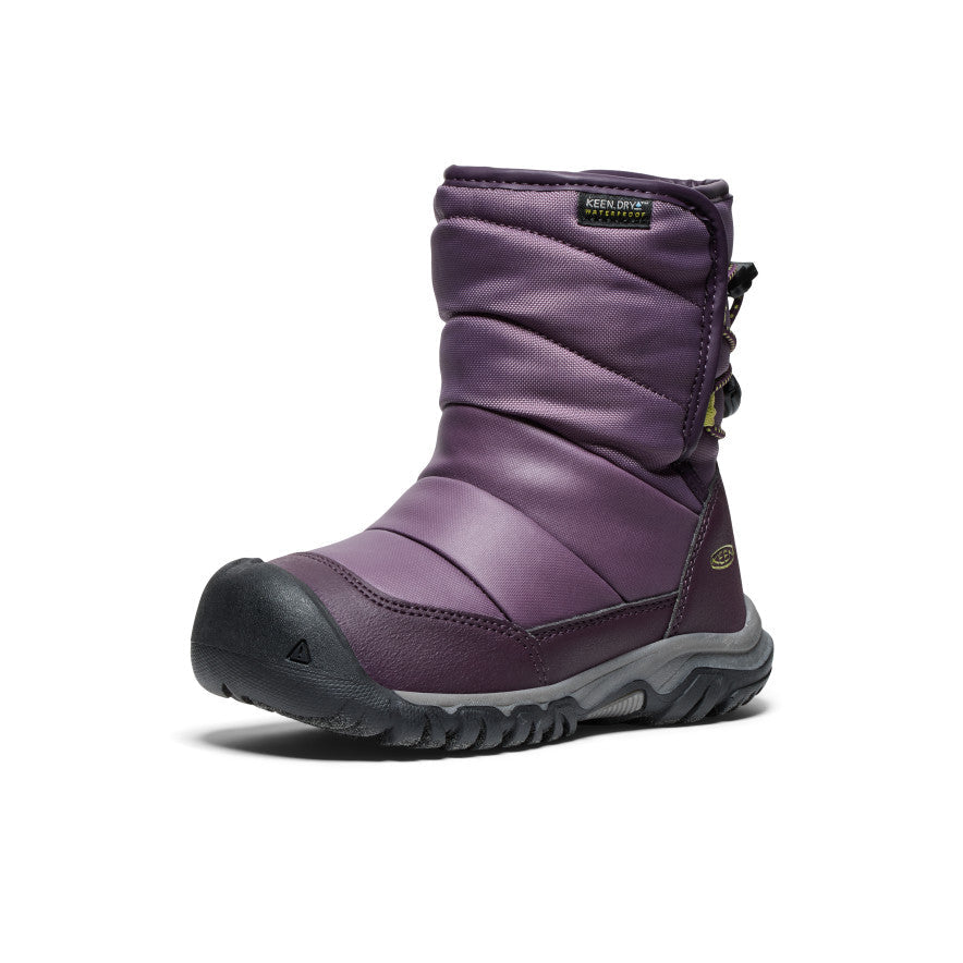 Keen Little Kids' Puffrider Waterproof Winter Boot | Black Plum/Daiquiri Green