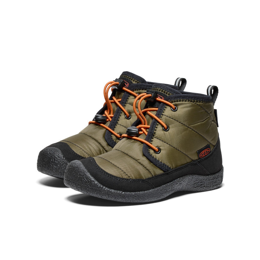 Keen Big Kids' Howser II Waterproof Chukka | Dark Olive/Gold Flame