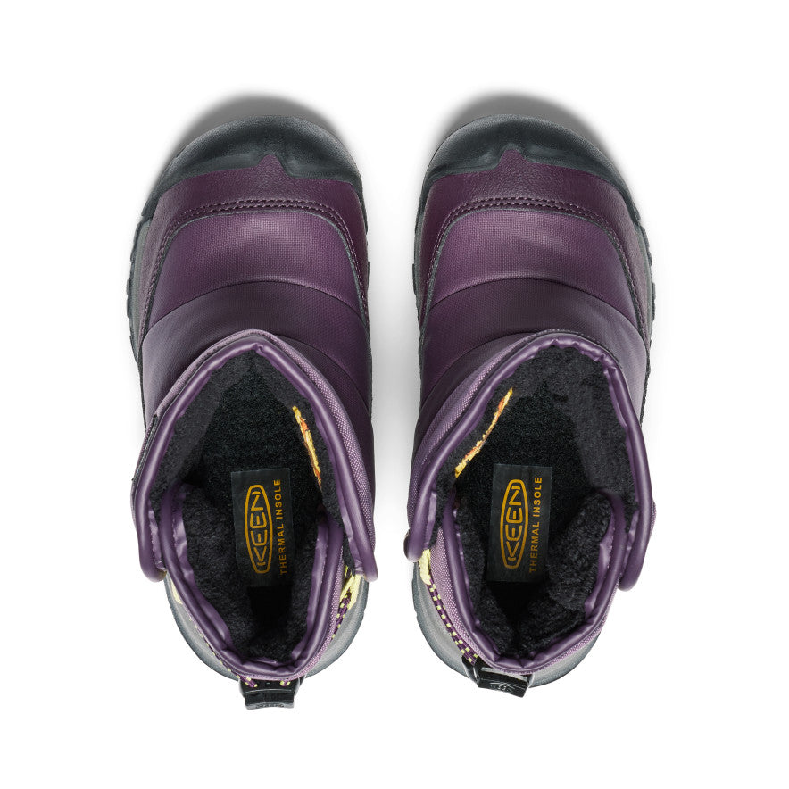 Keen Little Kids' Puffrider Waterproof Winter Boot | Black Plum/Daiquiri Green