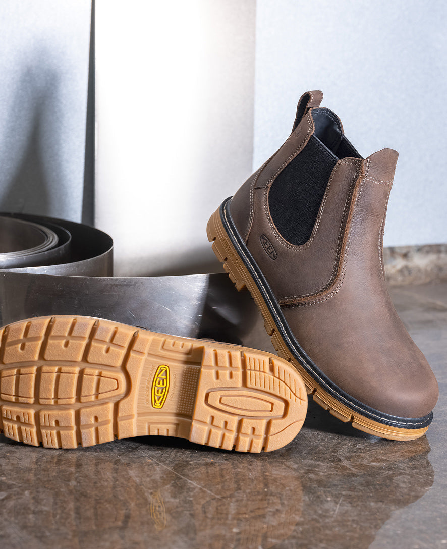 Keen Men's San Jose Chelsea 90° Heel Boot (Aluminum Toe) | Cascade Brown/Gum