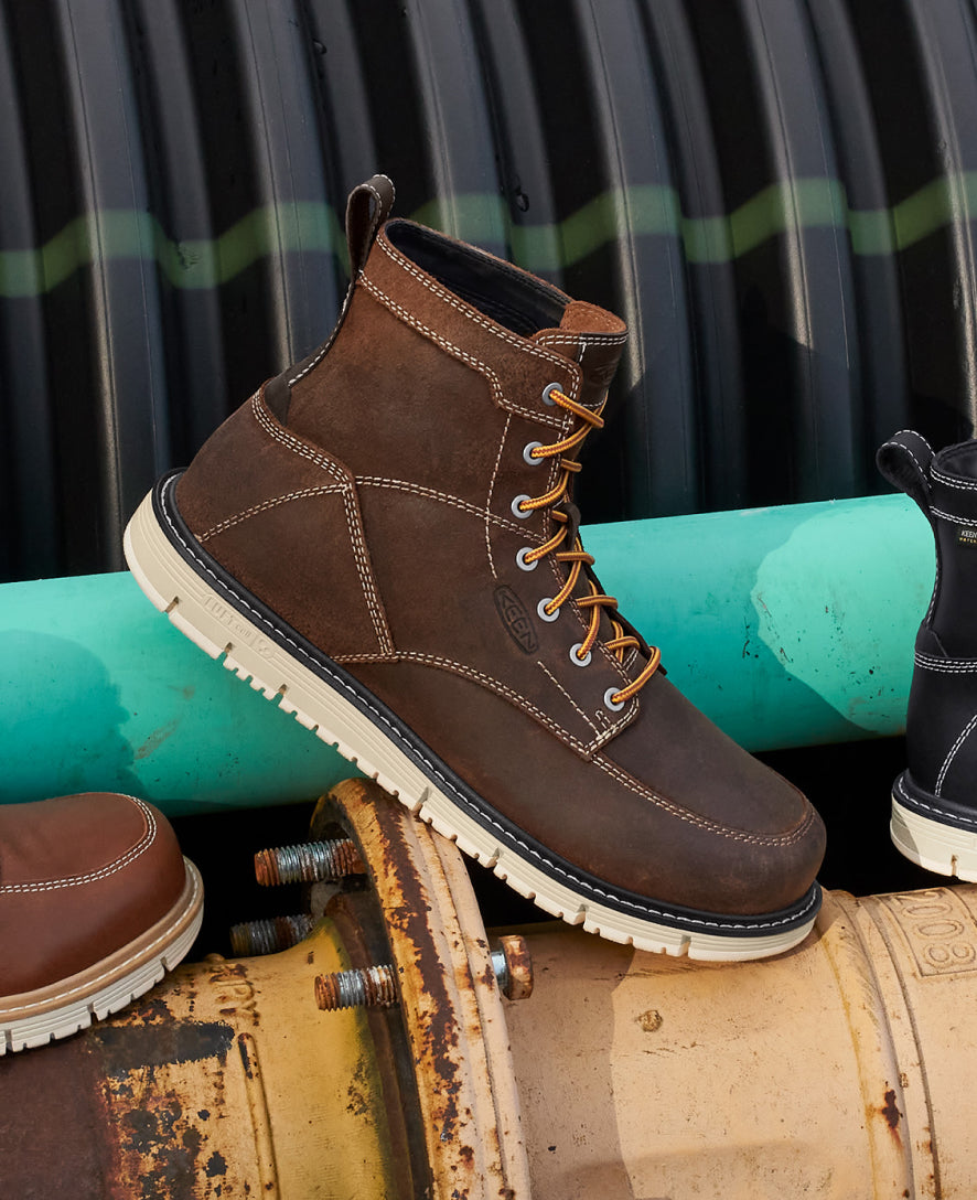 Keen Men's San Jose 6" Boot (Soft Toe) | Coffee Bean/Star White