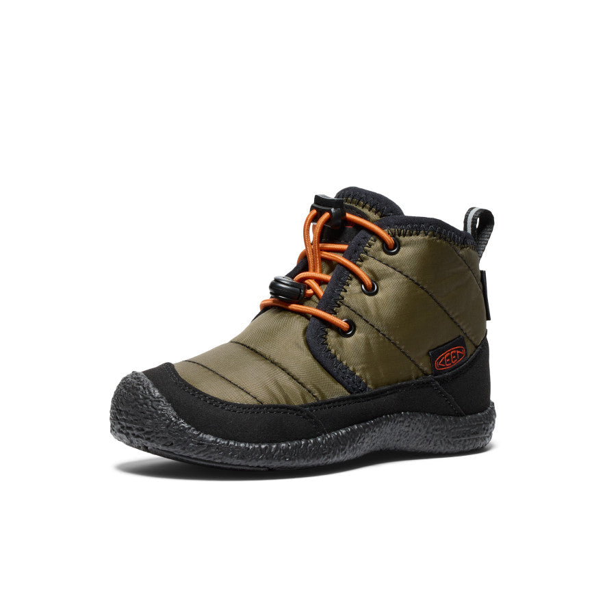 Keen Little Kids' Howser II Waterproof Chukka | Dark Olive/Gold Flame
